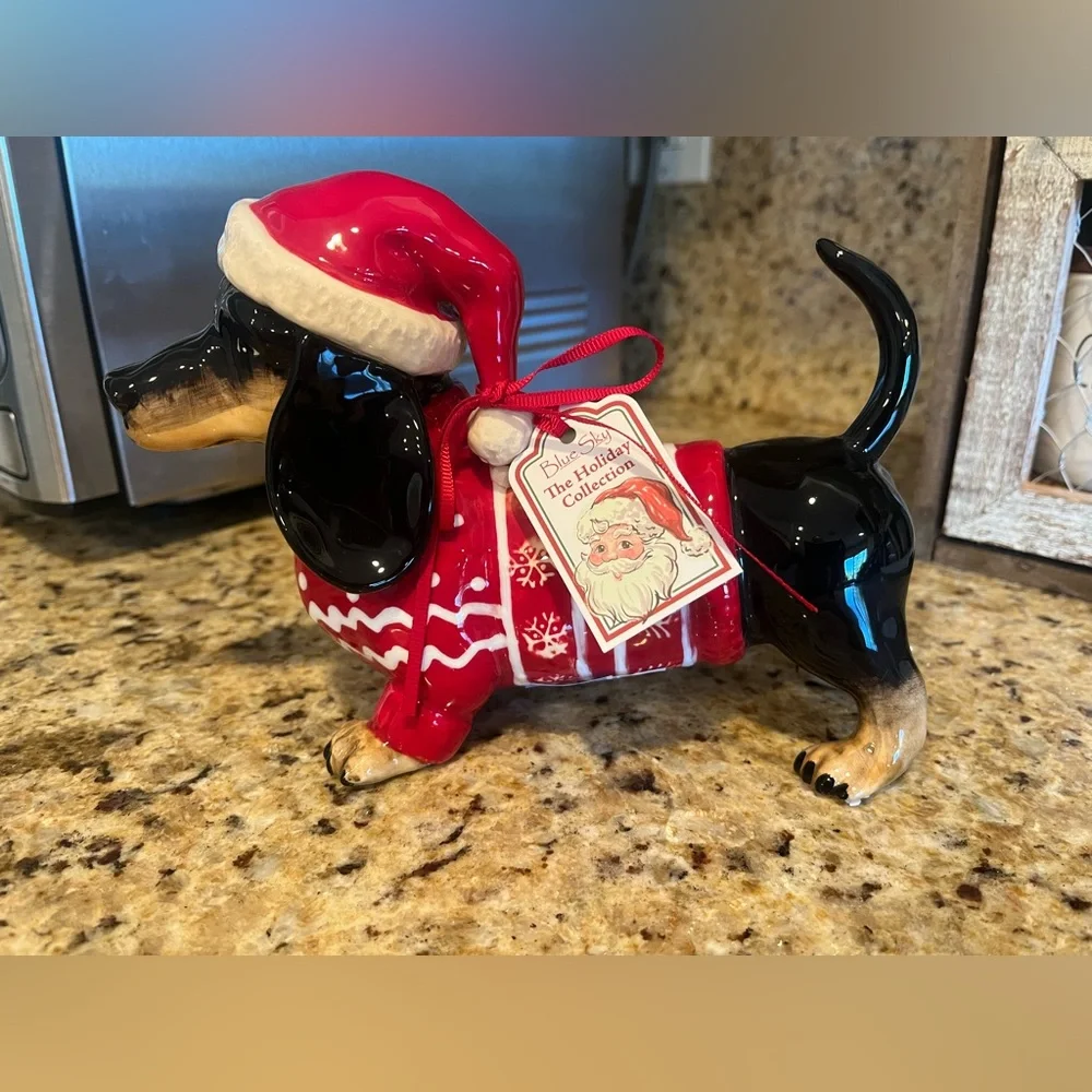 Blue Sky Clayworks Christmas Dachshund Dog Figurine with Santa Hat